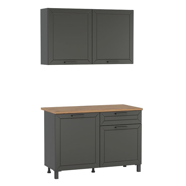 Кухня Мадрид (1000) диамант серый/столешница дуб вотан/ДВПО белый/ПВХ графит