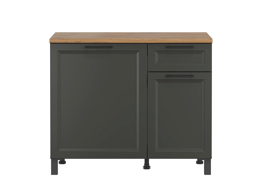 Шкаф Римини (1000) диамант серый/столешница дуб вотан/ДВПО белый/ПВХ графит/профиль ПВХ графит